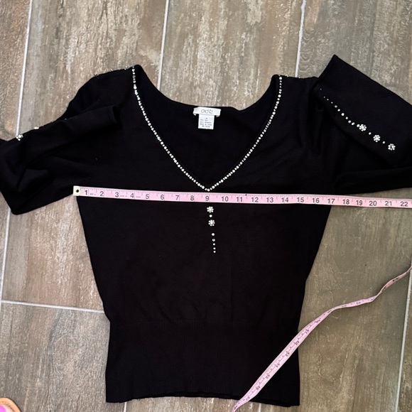 Cache Black V-Neck Blouse with silver and rhinestone accents - Picture 7 of 8